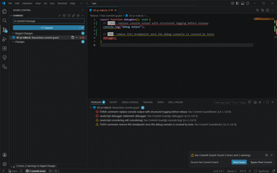 Find errors and warnings in staged changes