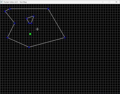 First Version of the Portals Editor. The green circle represents the player.